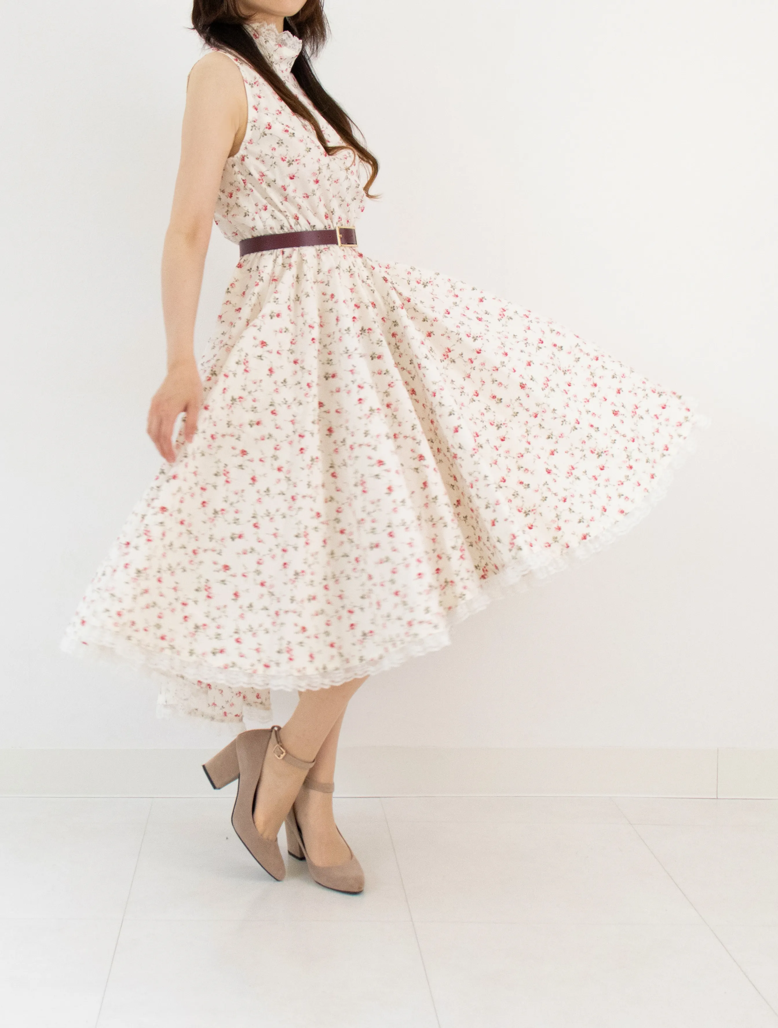 ノースリーブフィッシュテールワンピース　花柄赤