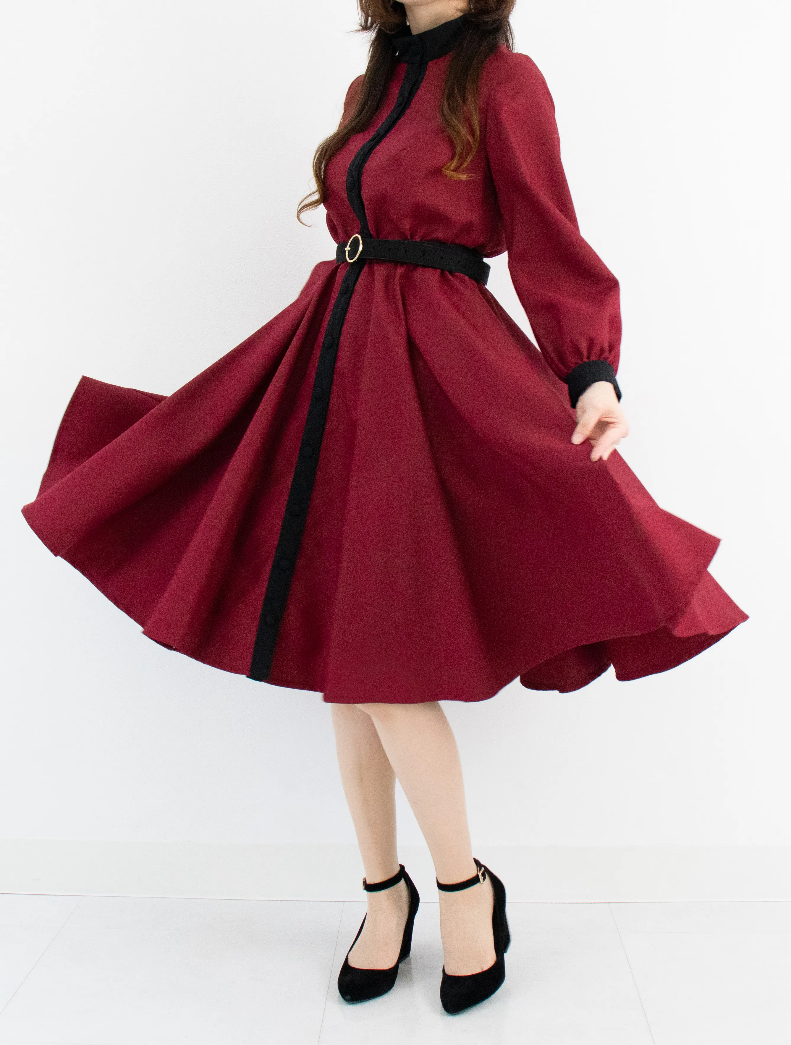 ロールカラーバイカラーワンピース