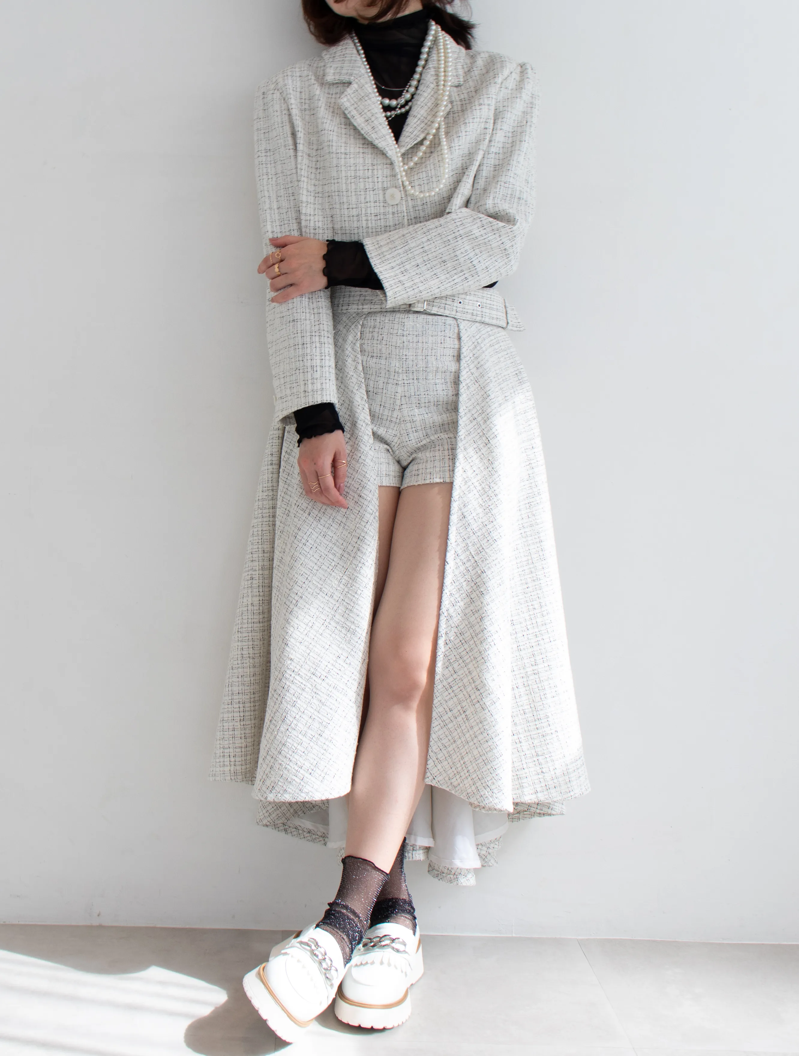 ショート丈テーラードツイードジャケット